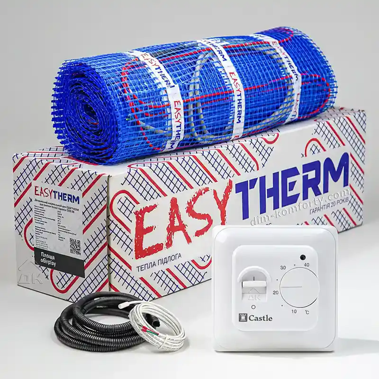 Комплект теплої підлоги EasyTherm 200 Вт/м² — нагрівальний мат з термостатом RTC70