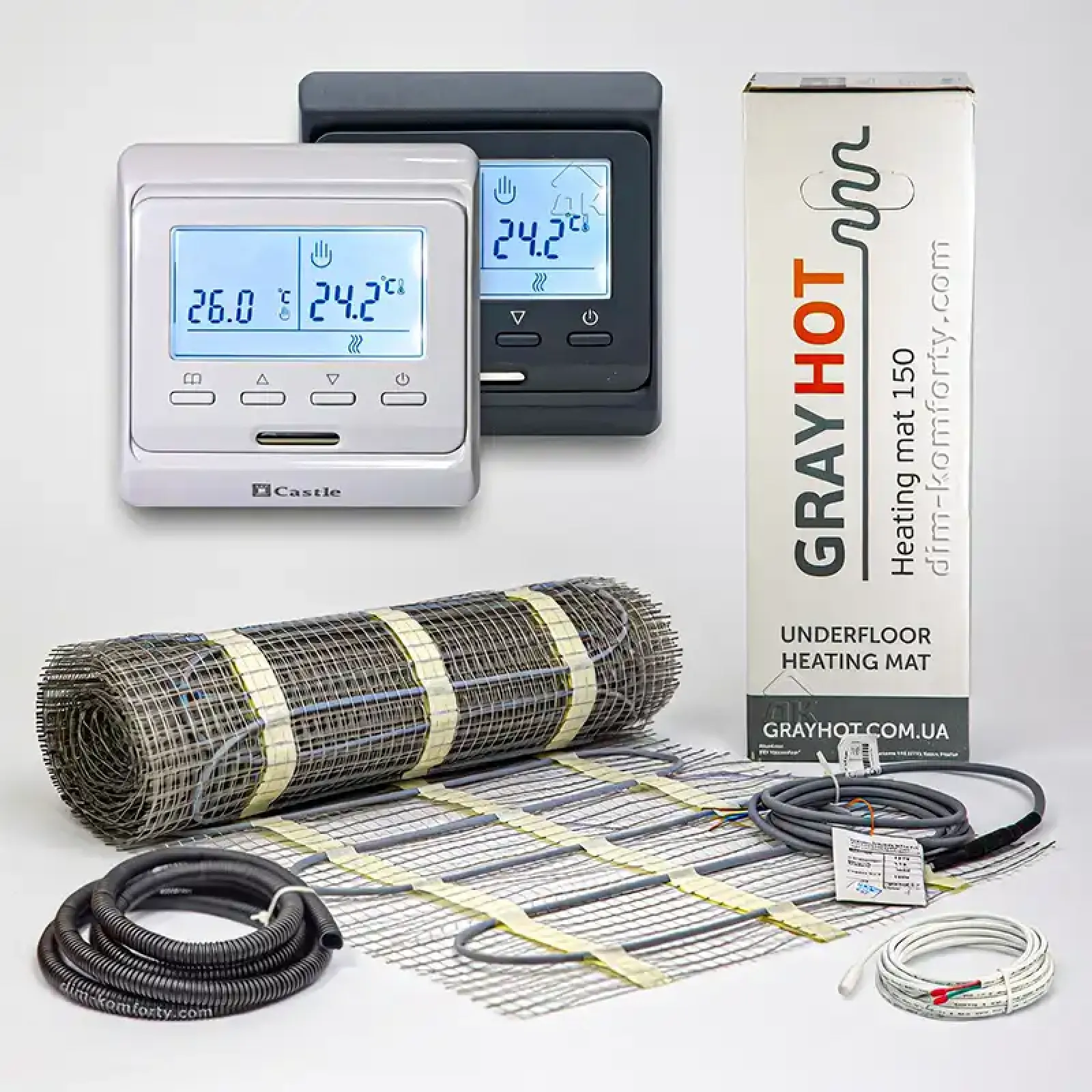 Комплект теплої підлоги GrayHot 150 Вт/м² — нагрівальний мат з термостатом E51