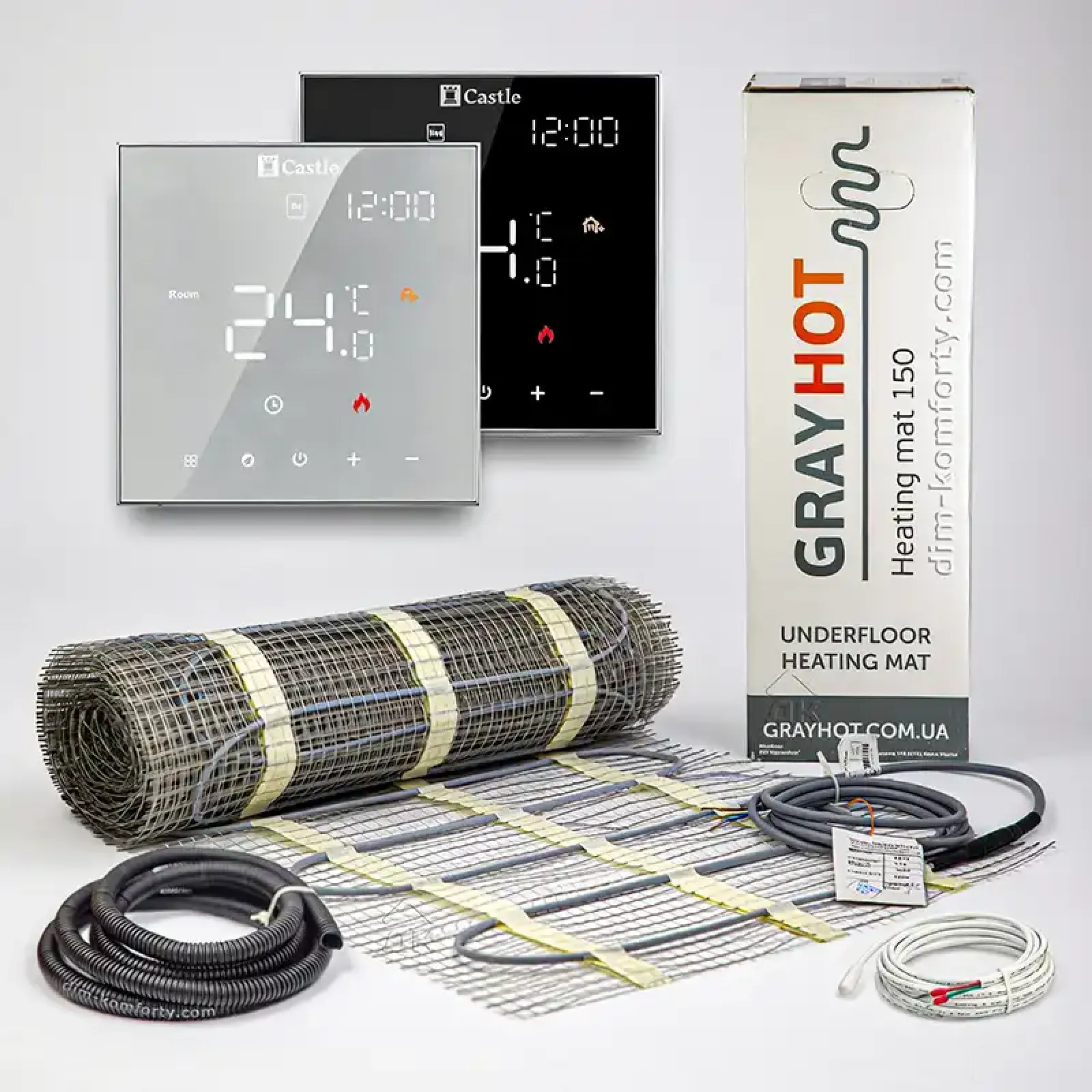 Комплект теплої підлоги GrayHot 150 Вт/м² — нагрівальний мат з термостатом AC602