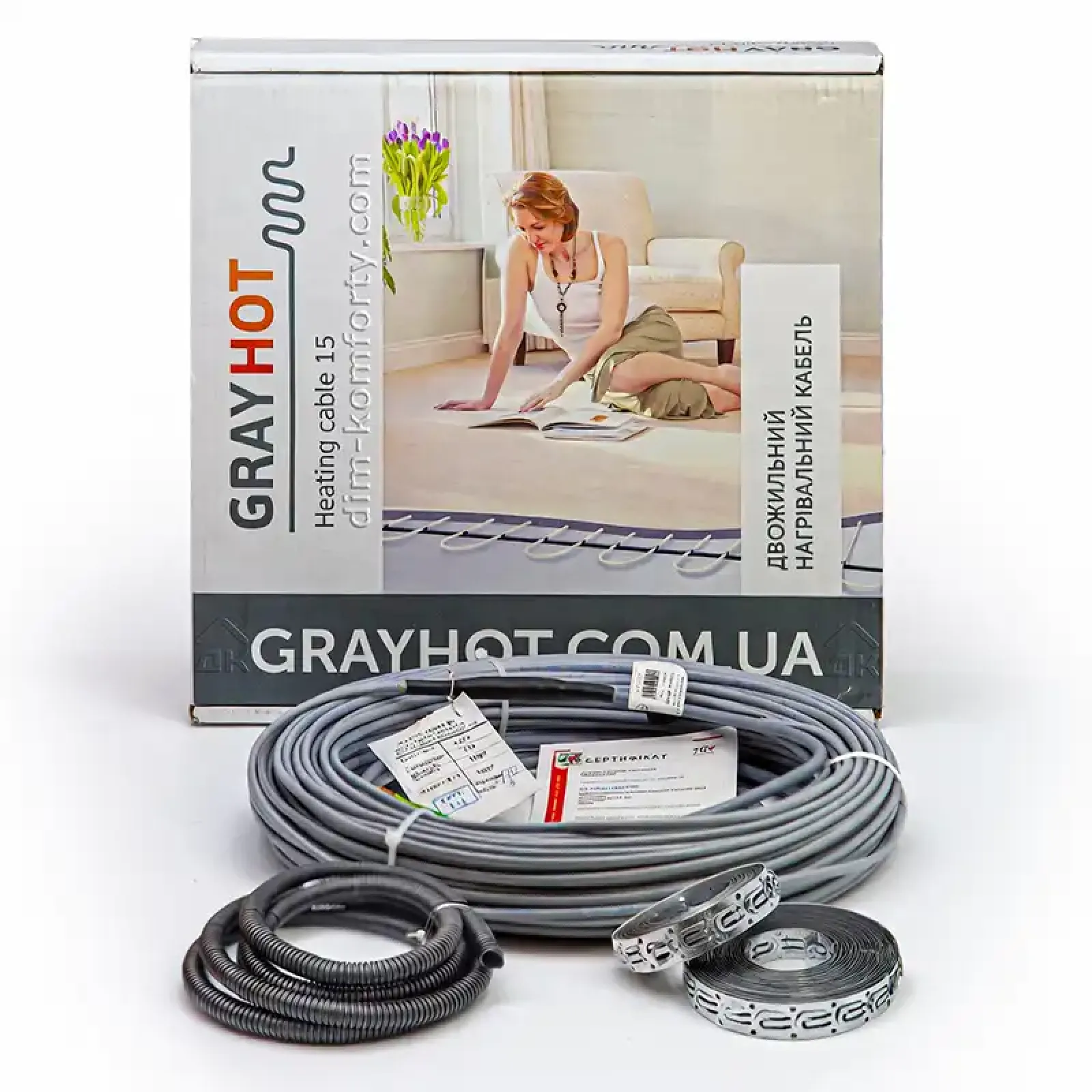 Нагрівальний кабель GrayHot 15 Вт/м для теплої підлоги під плитку