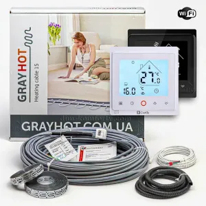 Комплект теплої підлоги GrayHot 15 Вт/м — Нагрівальний кабель з Wi-Fi термостатом AC603