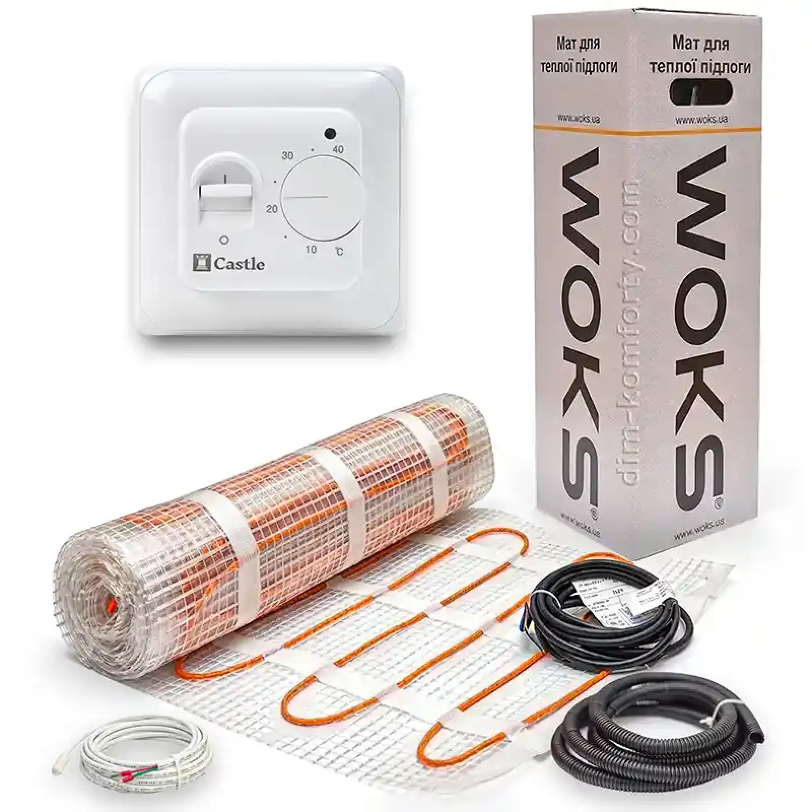 Комплект теплої підлоги Woks 160 Вт/м² — нагрівальний мат з термостатом RTC70